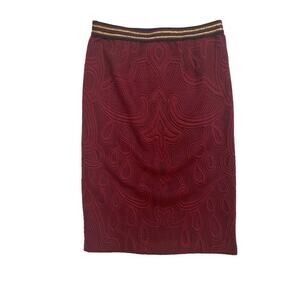 Medium Maeve Anthro Burgundy Elastic Waist Pull On Skirt Puffy Patterned Soft